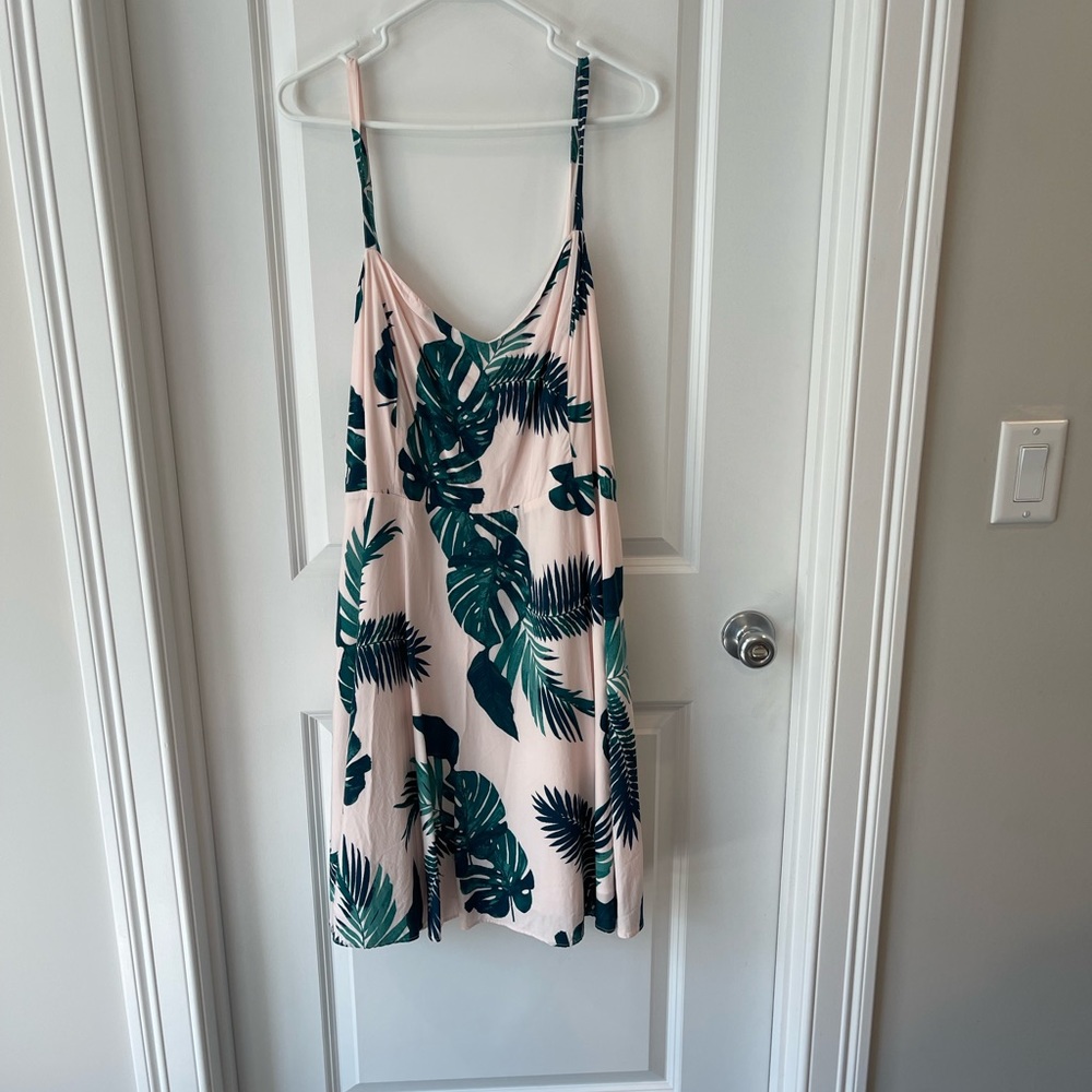 old navy cami pink tropical leaves patterned dress women’s size xxl